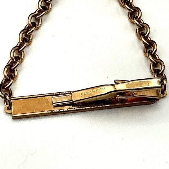 Vintage Sarah Coventry Gold Tone Tie Bar With Chain - Picture 3 of 3